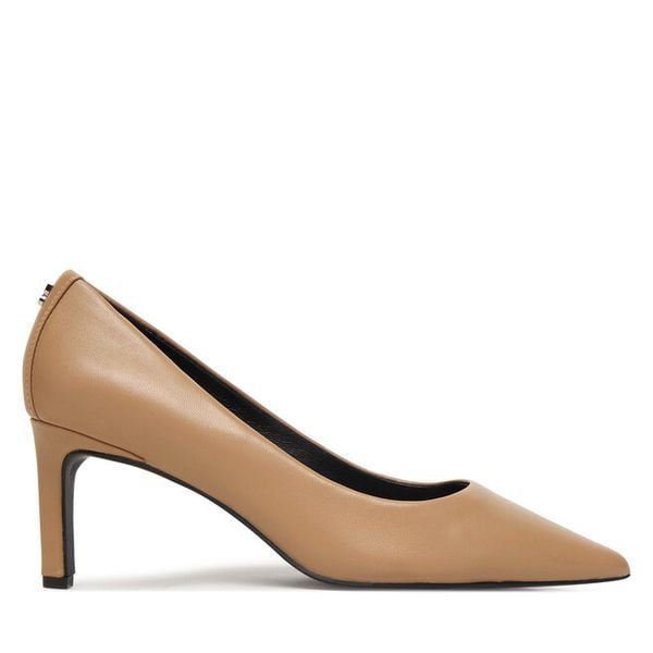 Czółenka HUGO. Brązowe czółenka damskie Hugo, bez wzorów, bez obcasa, bez zapięcia. Za 699.99 zł.