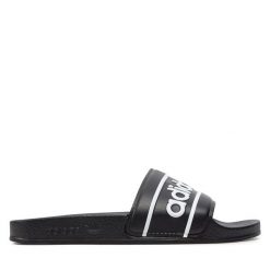 Klapki adidas. Czarne klapki damskie Adidas, bez wzorów, sportowe, bez obcasa, bez zapięcia. Za 149.99 zł.