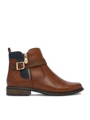 Rieker Botki CEO-Z4959-22 Beżowy jasny. Brązowe botki damskie Rieker, bez wzorów, ze skóry, bez obcasa, na płaskiej podeszwie, bez zapięcia. Za 429.99 zł.