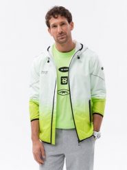 Kurtka męska w stylu sportowym z gradientem – biało-limonkowa V1 - Rozmiar: XL. Białe kurtki sportowe męskie Ombre Clothing, m, z aplikacjami, z materiału, bez kaptura. W wyprzedaży za 49.99 zł.
