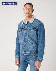 WRANGLER 124MJ SHERPA MĘSKA KURTKA JEANSOWA LOGO 3 YEARS W4MSUG10K 112129150. Kurtki męskie Wrangler, m, bez wzorów, z jeansu, bez kaptura. Za 289.99 zł.