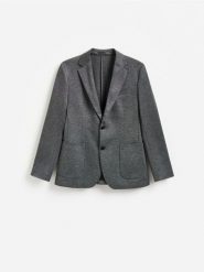 Marynarka slim fit - ciemnoszary. Szare marynarki męskie Reserved, l, bez wzorów, z dzianiny, bez kołnierzyka, bez ramiączek. Za 199.99 zł.