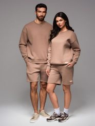 Dresowy komplet UNISEX bluza + szorty - brązowy V16 - Rozmiar: M/L. Brązowe bluzy męskie Ombre Clothing, l, z aplikacjami, z bawełny, eleganckie, bez ramiączek, bez kaptura. W wyprzedaży za 224.99 zł.