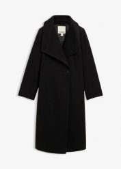 Płaszcz z imitacji wełny. Czarne płaszcze damskie bonprix, bez wzorów, z wełny, bez kołnierzyka, bez kaptura. Za 379.99 zł.