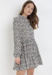 Biało-Czarna Sukienka Aethenea. Czarne sukienki damskie Born2be, l, bez wzorów, bez kołnierzyka, bez ramiączek, mini, rozkloszowane. Za 64.99 zł.