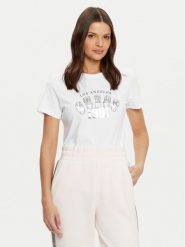 Guess T-Shirt V5RI06 I3Z14 Biały Regular Fit. Białe t-shirty damskie Guess, xs, z aplikacjami, z bawełny, bez kołnierzyka, bez ramiączek. Za 99.99 zł.