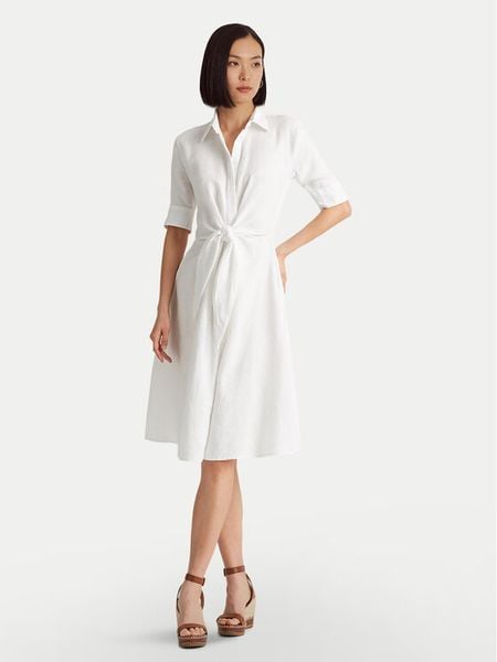 Lauren Ralph Lauren Sukienka koszulowa 200831364001 Biały Regular Fit. Białe sukienki damskie Lauren Ralph Lauren, bez wzorów, ze lnu, bez kołnierzyka, bez ramiączek, koszulowe. Za 759.99 zł.