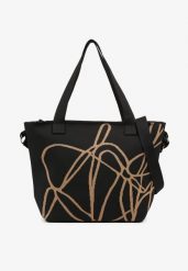Czarna Torebka Typu Shopper z Paskiem Crossbody w Abstrakcyjny Wzór Obelisse. Czarne shopperki damskie Renee, bez wzorów, z jeansu, na ramię, bez dodatków. Za 44.99 zł.