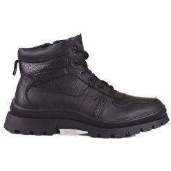SHELOVET Zimowe buty męskie ocieplane futerkiem czarne. Czarne botki męskie na zimę, bez wzorów, eleganckie, bez obcasa, bez zapięcia. Za 314.19 zł.