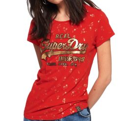 Koszulka turystyczna damska Superdry Vintage Logo Cny Floral. Czerwone koszulki sportowe damskie Superdry, xs, bez wzorów, z bawełny, bez ramiączek. Za 92.00 zł.