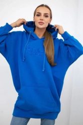 Bluza ocieplana z haftowanym napisem oversize chabrowa. Niebieskie bluzy damskie KESI, l, bez wzorów, z bawełny, bez ramiączek, bez kaptura. Za 238.37 zł.