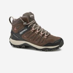 Buty turystyczne damskie Crosslander Mid wodoodporne. Brązowe obuwie trekkingowe damskie Merrell, z kauczuku, bez zapięcia. Za 469.99 zł.