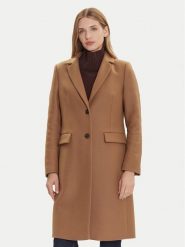 Tommy Hilfiger Płaszcz wełniany WW0WW46547 Beżowy Regular Fit. Brązowe płaszcze damskie Tommy Hilfiger, na zimę, bez wzorów, z wełny, bez kołnierzyka, bez kaptura. Za 1,129.00 zł.