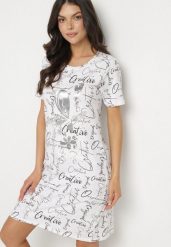 Biała Bawełniana Sukienka o T-shirtowym Kroju z Ozdobnym Nadrukiem Feviressa. Białe sukienki damskie Born2be, na co dzień, na lato, m, bez wzorów, z bawełny, eleganckie, bez kołnierzyka, bez ramiączek, mini. Za 39.99 zł.