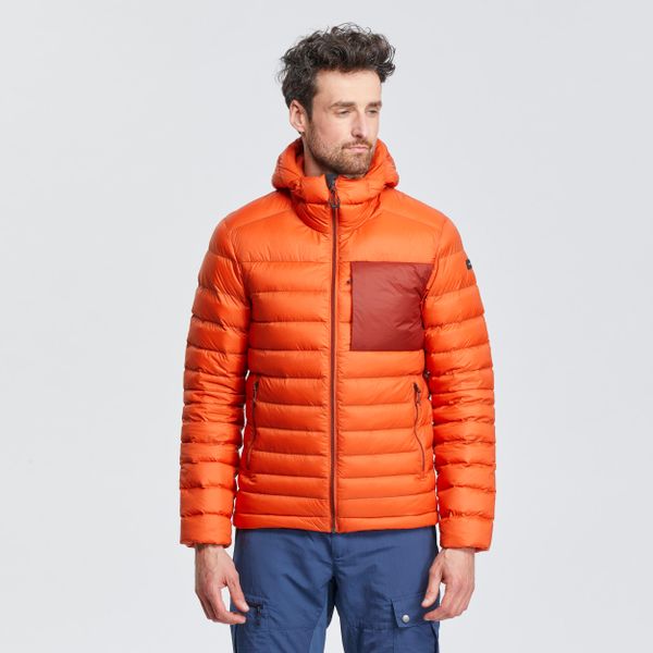 Kurtka trekkingowa męska puchowa Forclaz MT500 - 10°C. Brązowe kurtki męskie FORCLAZ, l, bez wzorów, z materiału, sportowe, bez kaptura. Za 449.99 zł.