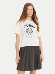 Guess T-Shirt V5GI04 I3Z14 Biały Regular Fit. Białe t-shirty damskie Guess, l, z aplikacjami, z bawełny, bez kołnierzyka, bez ramiączek. Za 99.99 zł.