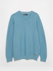 Sweter męski bawełniany klasyczny z dekoltem w serek niebieski Vasonitex 401. Niebieskie swetry męskie BIG STAR, l, z aplikacjami, z bawełny, eleganckie, bez kołnierzyka, bez ramiączek. W wyprzedaży za 139.99 zł.