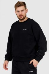 OFF-WHITE Czarna bluza męska z nadrukiem na plecach. Czarne bluzy męskie OFF-WHITE, l, bez wzorów, prążkowane, bez ramiączek, bez kaptura. W wyprzedaży za 1,499.99 zł.