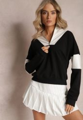 Czarna Bawełniana Bluza z Suwakiem w Stylu Polo Torellia. Czarne bluzy damskie Renee, bez wzorów, z bawełny, casualowe, bez ramiączek, bez kaptura. Za 79.99 zł.