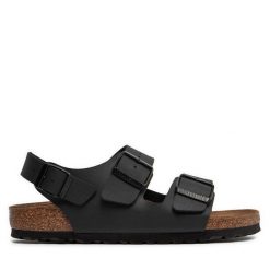 Sandały Birkenstock. Czarne sandały damskie Birkenstock, bez wzorów, bez obcasa, na płaskiej podeszwie, bez zapięcia. Za 429.99 zł.