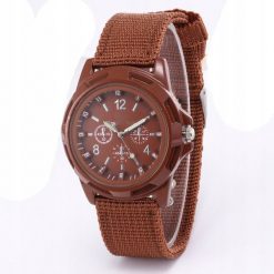 Zegarek MĘSKI Elegancki WOJSKOWY KWARCOWY Casual NYLONOWY PASEK Brązowy. Brązowe zegarki męskie ITIMPORT, bez wzorów, z nylonu. Za 33.27 zł.