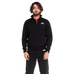 Bluza z zamek błyskawiczny na siłownia na czas wolny. Czarne bluzy męskie LEONE 1947 APPAREL, bez wzorów, z bawełny, sportowe, bez ramiączek, bez kaptura. W wyprzedaży za 151.56 zł.