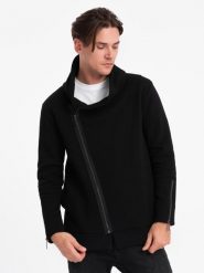 Rozpinana bluza męska ze stójką LONDON - czarna - Rozmiar: M. Czarne bluzy męskie Ombre Clothing, m, bez wzorów, z bawełny, bez ramiączek, bez kaptura. W wyprzedaży za 69.99 zł.