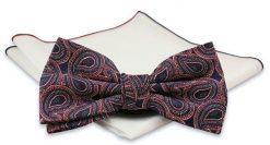 Granatowa Mucha z Białą Poszetką -CHATTIER- Męska, w Czerwony Wzór Paisley, Łezki. Czerwone krawaty i muchy Chattier, bez wzorów, eleganckie. Za 59.00 zł.