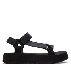 Sandały Calvin Klein Jeans. Czarne sandały damskie Calvin Klein Jeans, bez wzorów, z jeansu, bez obcasa, na płaskiej podeszwie, bez zapięcia. Za 229.99 zł.