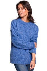 Niebieska Ciepły Sweter z Półgolfem w Warkocze. Niebieskie swetry nierozpinane damskie MOE, l, bez wzorów, z materiału, bez kołnierzyka, bez ramiączek. Za 209.90 zł.