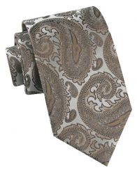 Klasyczny Krawat Męski - Chattier - Srebrny z Beżowym Wzorem. Brązowe krawaty i muchy Chattier, bez wzorów, z tkaniny, eleganckie. Za 49.00 zł.