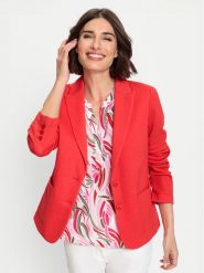 Olsen Marynarka 15001367 Czerwony Regular Fit. Czerwone marynarki i żakiety damskie Olsen, bez wzorów, z syntetyku, bez kołnierzyka, bez ramiączek. Za 419.99 zł.