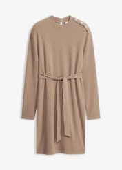Sukienka z dżerseju z mieszanki wiskozy. Brązowe sukienki damskie bonprix, bez wzorów, z dżerseju, bez kołnierzyka, bez ramiączek. Za 149.99 zł.