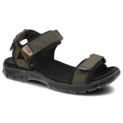 Zielone Sandały Wrangler Wygodne Buty Na Lato. Zielone sandały męskie Wrangler, na lato, bez wzorów, z materiału, militarne, bez zapięcia. Za 175.00 zł.