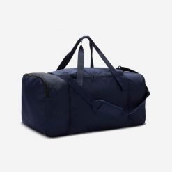 Torba sportowa Decathlon Essential 75 l. Niebieskie torby podróżne damskie Decathlon, bez wzorów, z materiału, na ramię. Za 79.99 zł.