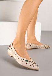 Ciemnobeżowe Balerinki z Ozdobnymi Kamykami Ulirella. Brązowe balerinki damskie Renee, bez wzorów, z jeansu, eleganckie, bez obcasa, bez zapięcia. Za 79.99 zł.