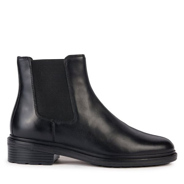 Sztyblety Geox. Czarne botki damskie Geox, bez wzorów, bez obcasa, na płaskiej podeszwie, bez zapięcia. Za 469.99 zł.