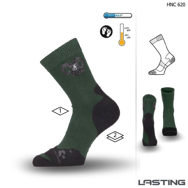 Skarpety merino HNC. Zielone skarpetki damskie LASTING, bez wzorów, z elastanu. Za 51.00 zł.