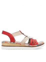 Rieker Sandały 679L4-33 Kolorowy. Sandały damskie Rieker, bez wzorów, z syntetyku, bez obcasa, na płaskiej podeszwie, bez zapięcia. Za 309.99 zł.