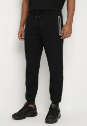 Czarne Spodnie Dresowe z Gumą w Pasie z Kieszeniami na Suwaki Lilsedi. Czarne spodnie sportowe męskie Born2be, l, bez wzorów, z dresówki. Za 59.99 zł.