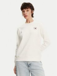 Tommy Jeans Bluza Essential DW0DW20639 Biały Regular Fit. Białe bluzy damskie Tommy Jeans, xxs, bez wzorów, z bawełny, bez ramiączek, bez kaptura. Za 219.99 zł.