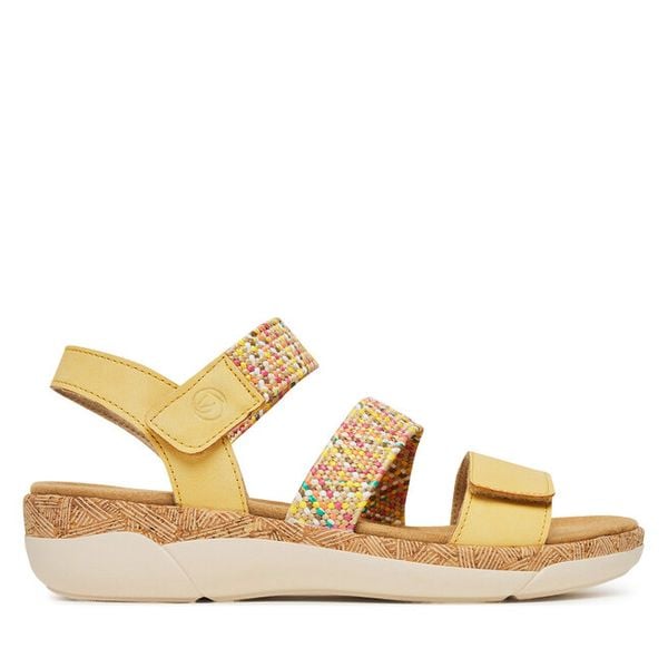 Sandały Remonte. Żółte sandały damskie Remonte, bez wzorów, bez obcasa, na koturnie, bez zapięcia. Za 279.99 zł.