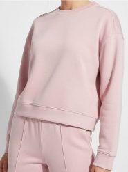 Bluza crewneck basic z dodatkiem wiskozy "soft touch" - różowy. Czerwone bluzy damskie Sinsay, l, bez wzorów, z dzianiny, sportowe, bez ramiączek, bez kaptura. Za 45.99 zł.