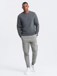 Nierozpinana męska dresowa bluza BASIC – grafitowa V11 OM-SSBN-0159 - XXL. Szare bluzy męskie Ombre Clothing, l, bez wzorów, z dresówki, klasyczne, bez ramiączek, bez kaptura. Za 119.99 zł.