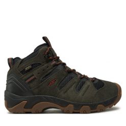 Trekkingi Keen. Zielone botki męskie Keen, bez wzorów, sportowe, bez obcasa, bez zapięcia. Za 509.99 zł.