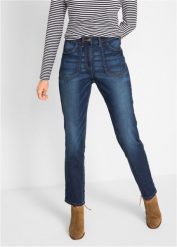 Dżinsy ze stretchem Straight, High Waist. Niebieskie jeansy damskie bonprix, bez wzorów, z jeansu, z podwyższonym stanem. Za 147.99 zł.