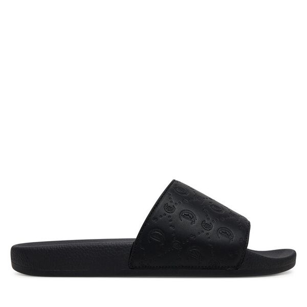 Klapki Just Cavalli. Czarne klapki damskie Just Cavalli, bez wzorów, bez obcasa, bez zapięcia. Za 229.99 zł.