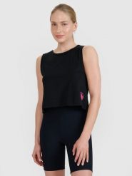 4F Top regular z nadrukiem damski - czarny XL. Czarne topy damskie 4F, xl, bez wzorów, z bawełny, klasyczne, bez kołnierzyka, bez ramiączek. W wyprzedaży za 29.99 zł.