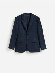 Marynarka regular fit z dodatkiem wiskozy - granatowy. Niebieskie garnitury męskie Reserved, l, bez wzorów, z tkaniny. Za 359.99 zł.