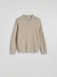 Strukturalny sweter - beżowy. Brązowe swetry męskie Reserved, l, bez wzorów, z bawełny, bez kołnierzyka, bez ramiączek. W wyprzedaży za 39.99 zł.